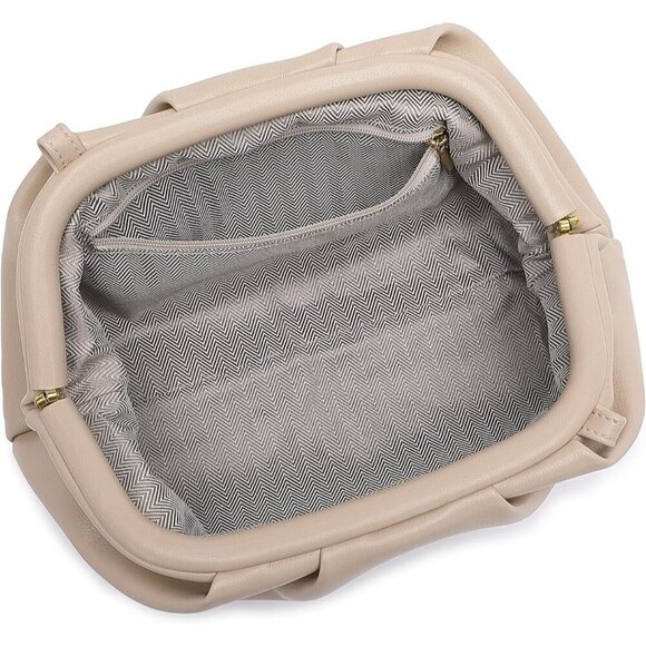 🆕Women Nude PU Leather Clutch Purse Elegant Formal Evening Bag Luxurious - Picture 7 of 8